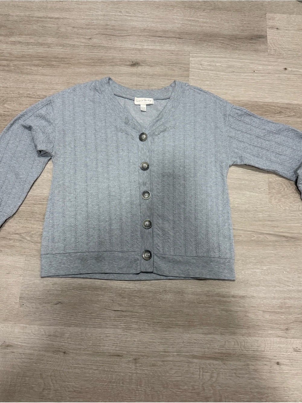 French Laundry Light Blue Cable Knit Button Cardigan